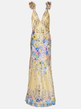 Camilla Yellow Floral V-Neck Maxi Dress with Multicolor Blooms